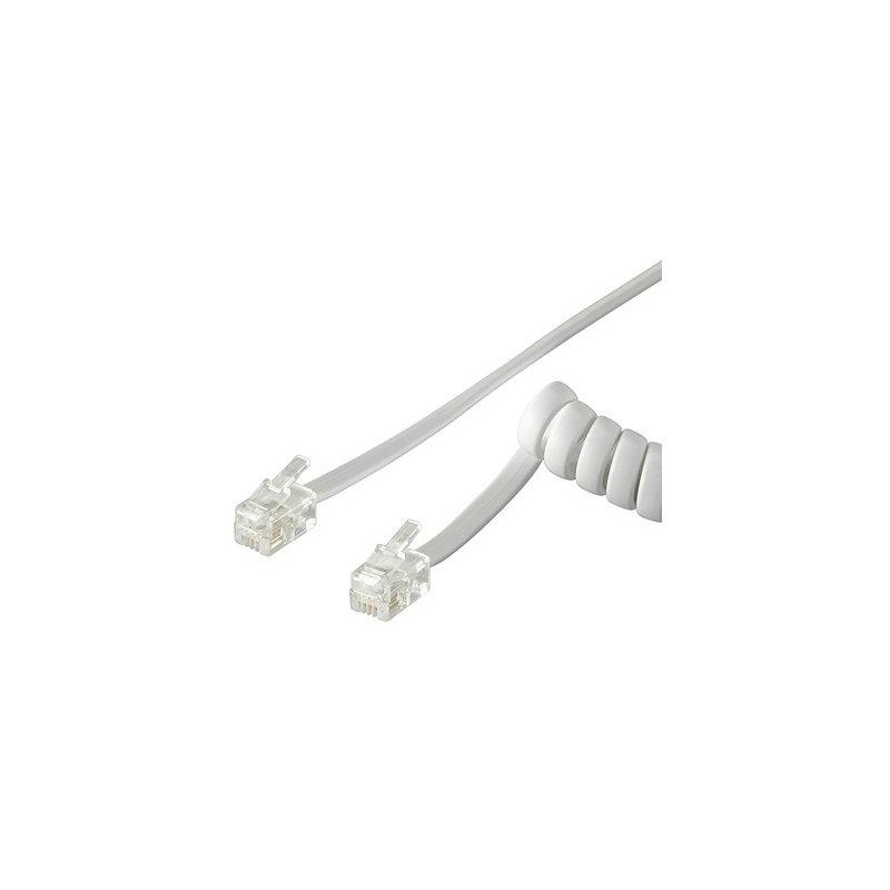 Cavo telefonico spiralato per cornetta 4mt RJ10 4P4C Bianco