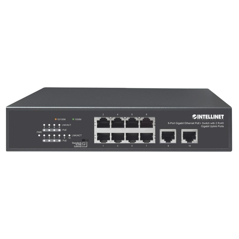 Switch Ethernet Gigabit 8 Porte PoE+ con 2 porte RJ45 Gigabit Uplink