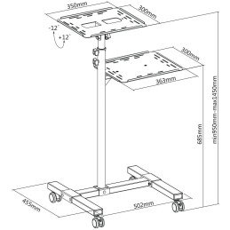 Carrello per Proiettore Notebook Regolabile con Mensola