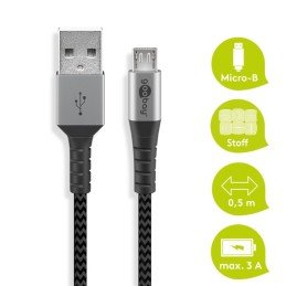 Cavo Micro USB Guaina Intrecciata USB2.0 A M/MicroB M 0,5m Nero/Silver