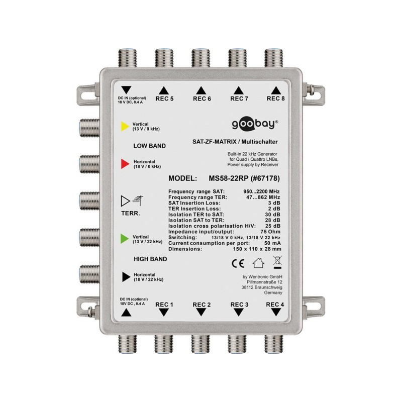 Multiswitch SAT Passivo 5 Ingressi / 8 Uscite